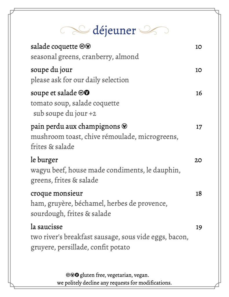 Menus – Coquette