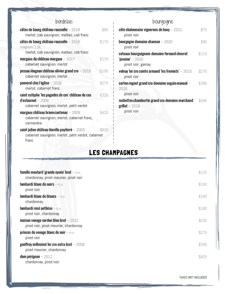 Menus – Coquette