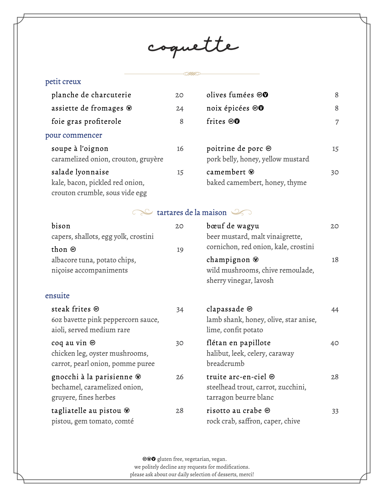 Menus – Coquette