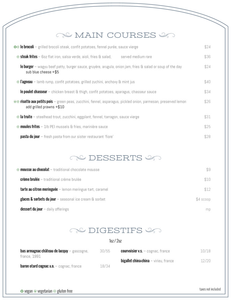 Menus – Coquette